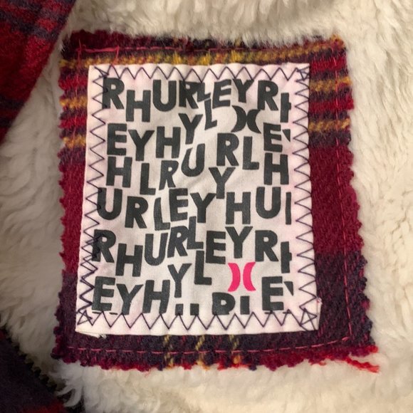 Hurley Womens Red Plaid Hooded Jacket Sherpa Lined Size Medium Outdoor - Picture 5 of 8